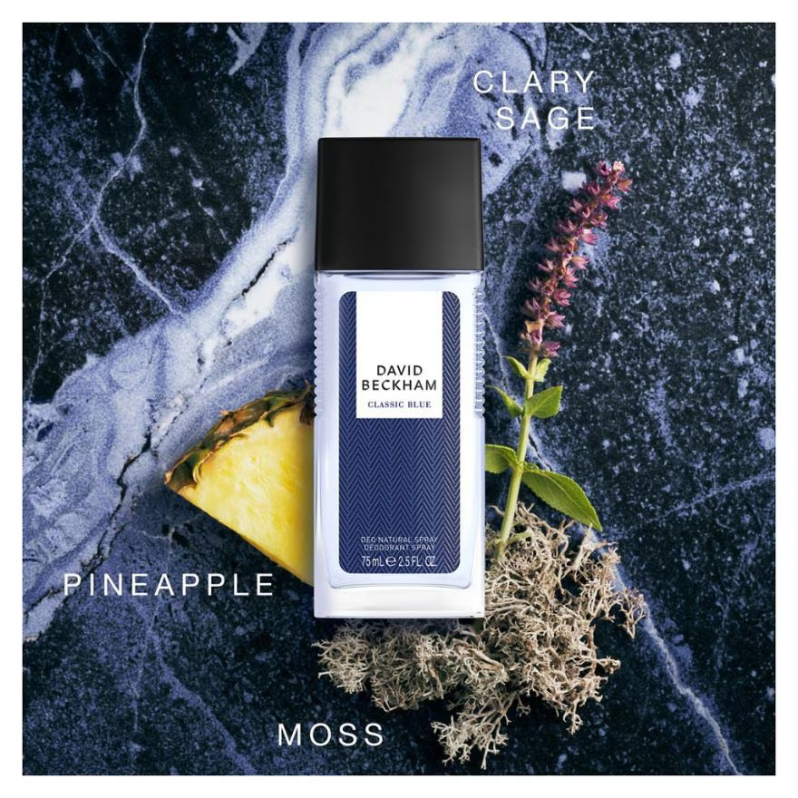 David Beckham Classic Blue Natural Body Spray 75ml for Men.